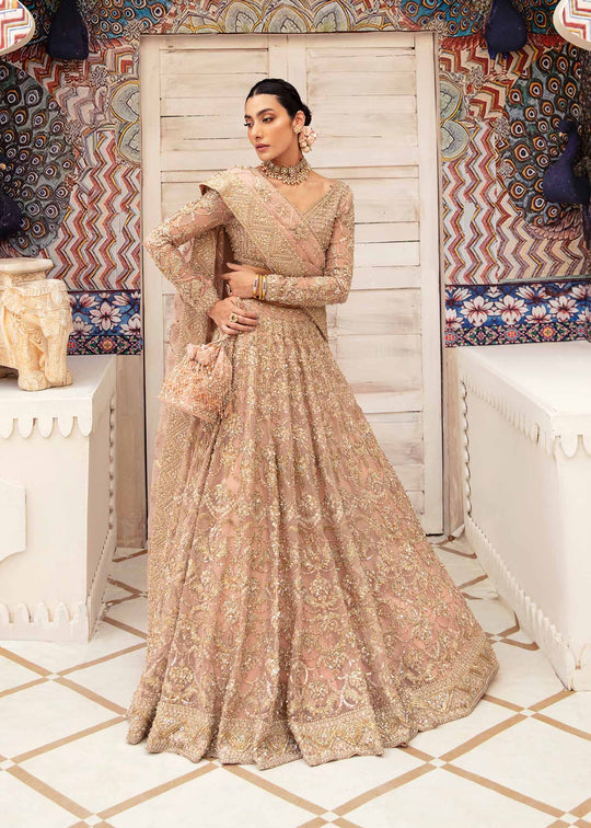 Alluring Pink Shade Luxury Pakistani Wedding Dress in Lehenga Choli Style