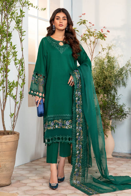 Bottle Green Embellished Hem Design Loose Fit Afghani Salwar