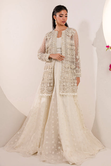Pakistani Dresses Jacket With Maxi Dress For Wedding Crystal White