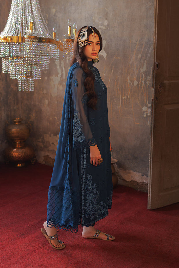 Buy Elegant Chiffon Regal Blue Embroidered Pakistani Salwar Dupatta Suit In USA