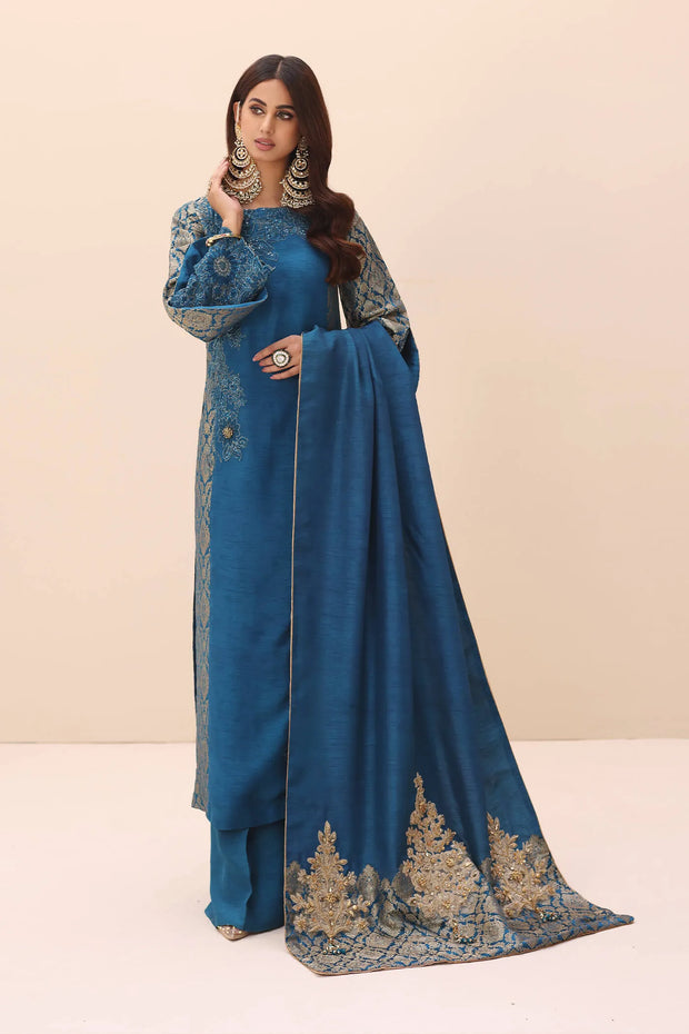 Buy Elegant Sapphire Blue Embroidered Pakistani Salwar Kameez Dupatta Suit
