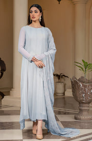 Buy Grayish Shade Embroidered Pakistani Party Wear Frock Style Dress in USA