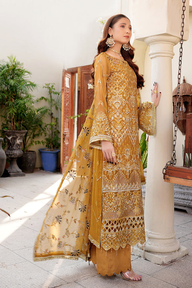Buy Luxury Embroidered Pakistani Kameez Salwar Suit in Golden Yellow Shade