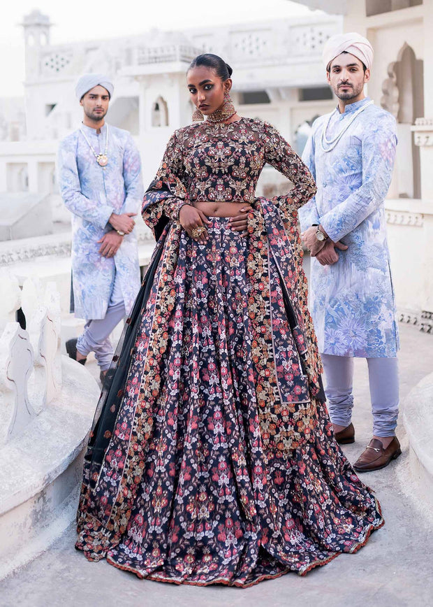 Buy Royal Blue Floral Embroidered Pakistani Wedding Wear Lehenga Choli