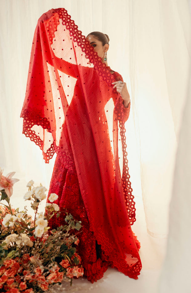 Buy Royal Deep Red Net Embellished Pakistani Wedding Dress Pishwas Frock