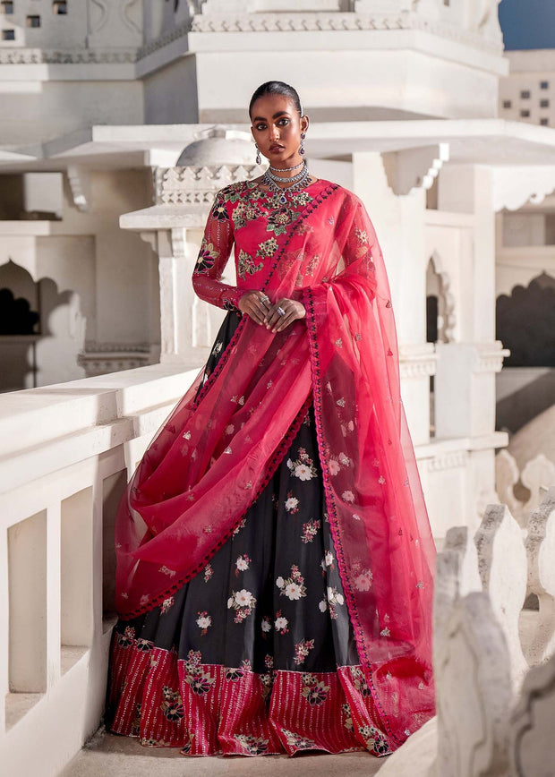 Shocking Pink Contrast Embroidered Pakistani Wedding Lehenga Choli