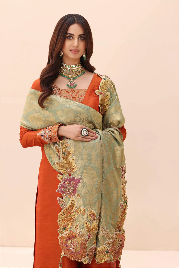 Buy Traditional Orange Embroidered Pakistani Salwar Kameez Dupatta Suit 2023