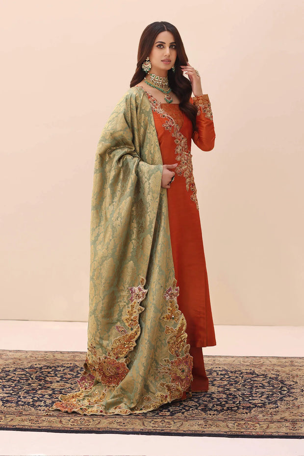 Buy Traditional Orange Embroidered Pakistani Salwar Kameez Dupatta Suit