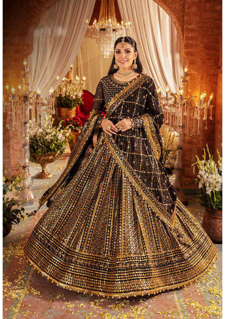 Classic Black Gold Embroidered Pakistani Wedding Dress Pishwas Classic Black Gold Embroidered Pakistani Wedding Dress Pishwas