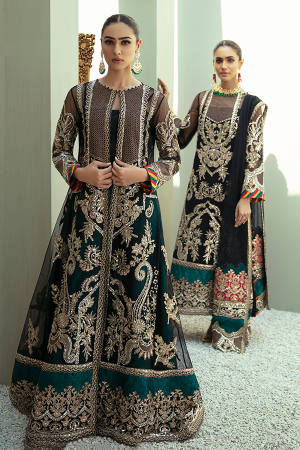 Classic Black Heavily Embellished Pakistani Gown Style Party Dress
