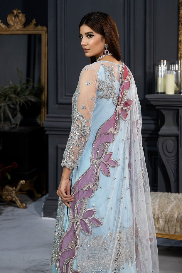 Elegant Blue Pakistani Wedding Dress in Kameez Sharara Style