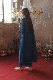 Elegant Chiffon Regal Blue Embroidered Pakistani Salwar Dupatta Suit In USA 2024
