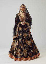 Elegant Embellished Black Lehenga with Choli and Dupatta Dress
