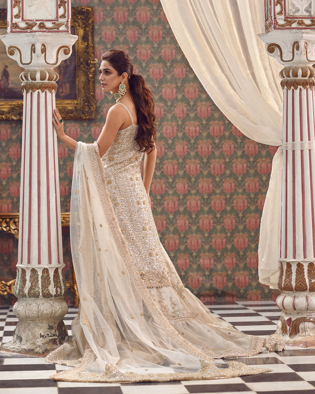 Elegant Hand Embellished Ivory Pakistani Bridal Dress Sharara Outfit