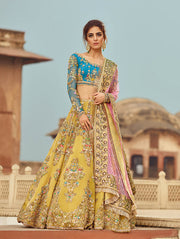 Elegant Mustard Embroidered Pakistani Bridal Dress Lehenga Choli