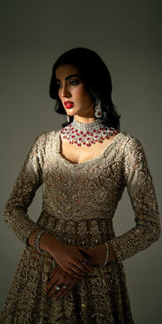 Elegant Pakistani Bridal Outfit in Wedding Lehenga Gown Style