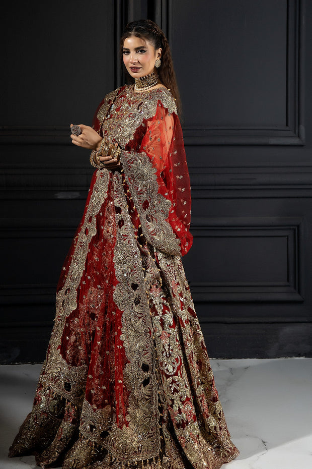 Elegant Red Pakistani Bridal Dress in Gown and Dupatta Style USA