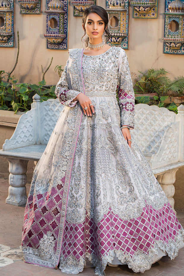 Elegant Silver Heavily Embellished Pishwas Pakistani Wedding Dress