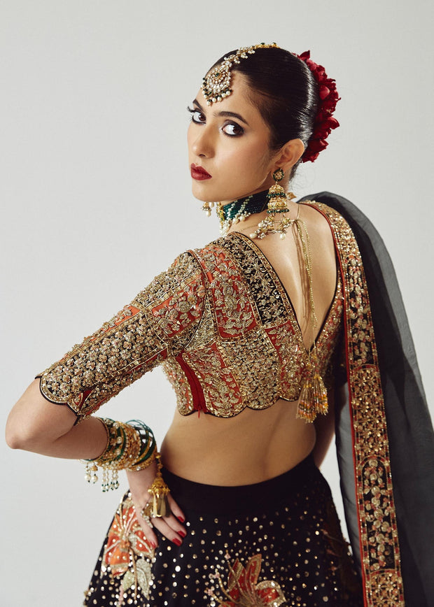 Embellished Black Lehenga with Choli Dupatta Dress