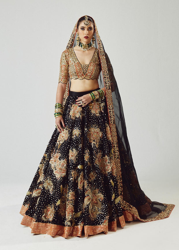 Embellished Black Lehenga with Choli and Dupatta Dress Online