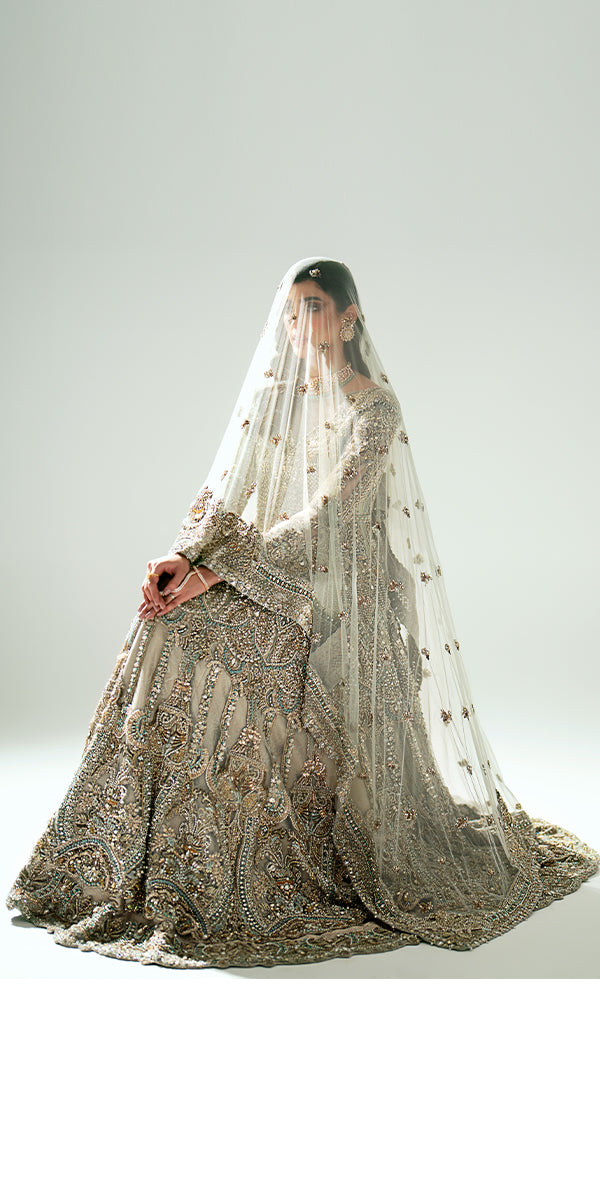 Embellished Lehenga Gown Style Pakistani Bridal Dress Online