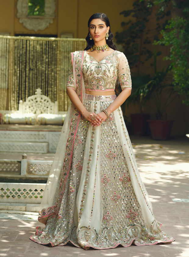 Embellished White Lehenga Choli Pakistani Bridal Dress