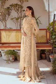 Golden Pakistani Wedding Dress in Trouser Kameez Style Online