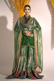 Green Mehndi Dress in Kameez Gharara Style