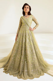 Green Pakistani Bridal Dress in Pishwas Frock Style