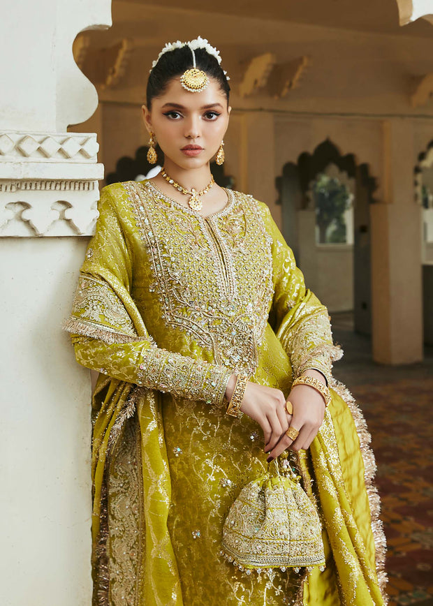 Green Pakistani Wedding Dress in Kameez and Trousers Style