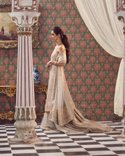 Hand Embellished Ivory Pakistani Bridal Dress in Sharara Style