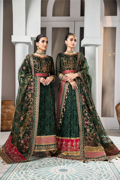 Embellished Bottle Green Pakistani Pishwas Wedding Dress SMALL