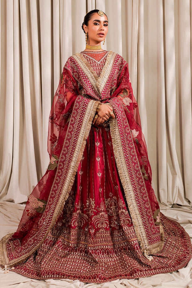 Heavily Embellished Maroon Pakistani Pishwas Frock Wedding Dress