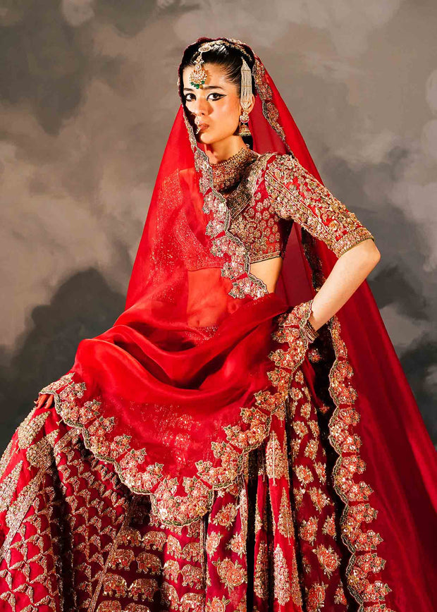 Indian Bridal Dress in Red Lehenga Choli Style