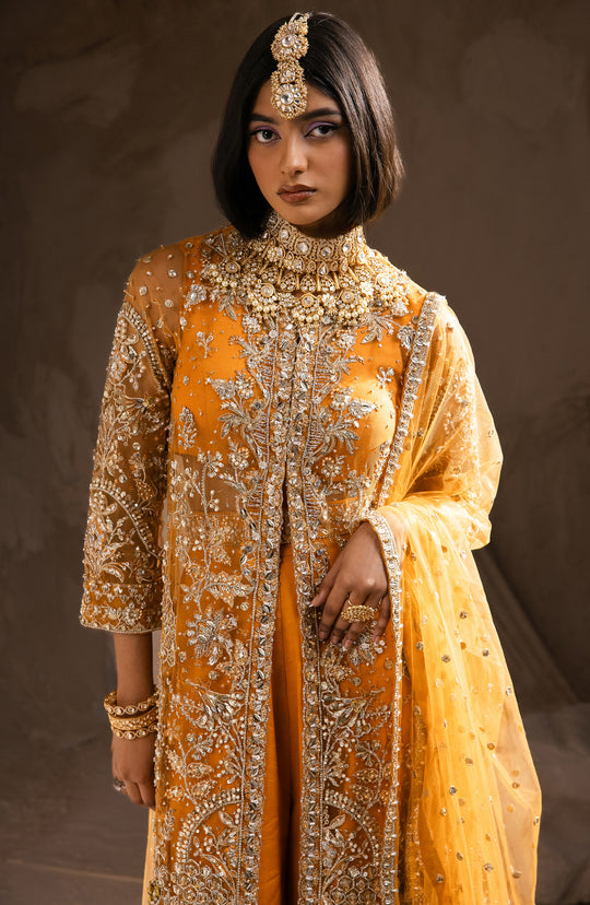 Indian Wedding Dress in Open Jacket Dupatta and Trouser Style