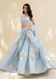 Indian Wedding Dress in Raw Silk Blue Lehenga Choli Style