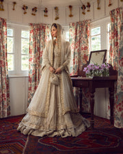 Ivory Shade Embroidered Pakistani Bridal Dress Pishwas in United States