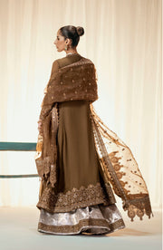 Latest Golden Embroidered Pakistani Wedding Dress Angrakha Frock Sharara