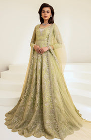 Latest Green Pakistani Bridal Dress in Pishwas Frock Style
