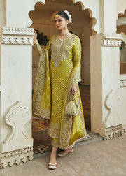 Latest Green Pakistani Wedding Dress in Kameez Trousers Style