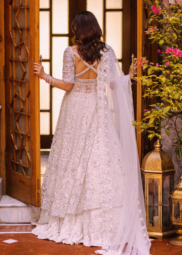 Latest Pakistani Bridal Dress in Frock and White Lehenga Style