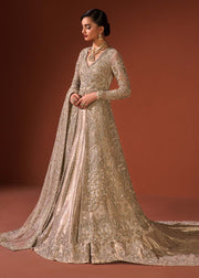 Latest Pakistani Bridal Dress in Open Gown and Lehenga Style
