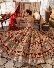 Latest Pakistani Bridal Dress in Open Gown and Lehenga Style