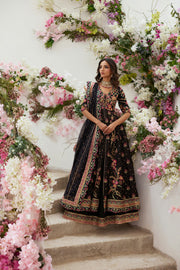 Latest Pakistani Wedding Dress in Black Pishwas Lehenga Style
