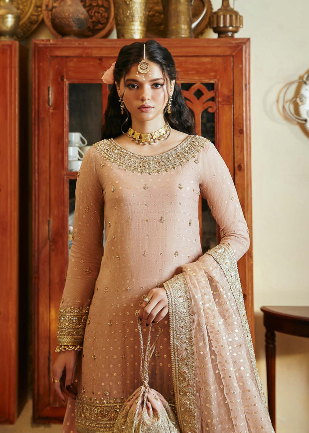 Latest Tea Pink Kameez Trouser Dupatta Pakistani Wedding Dress