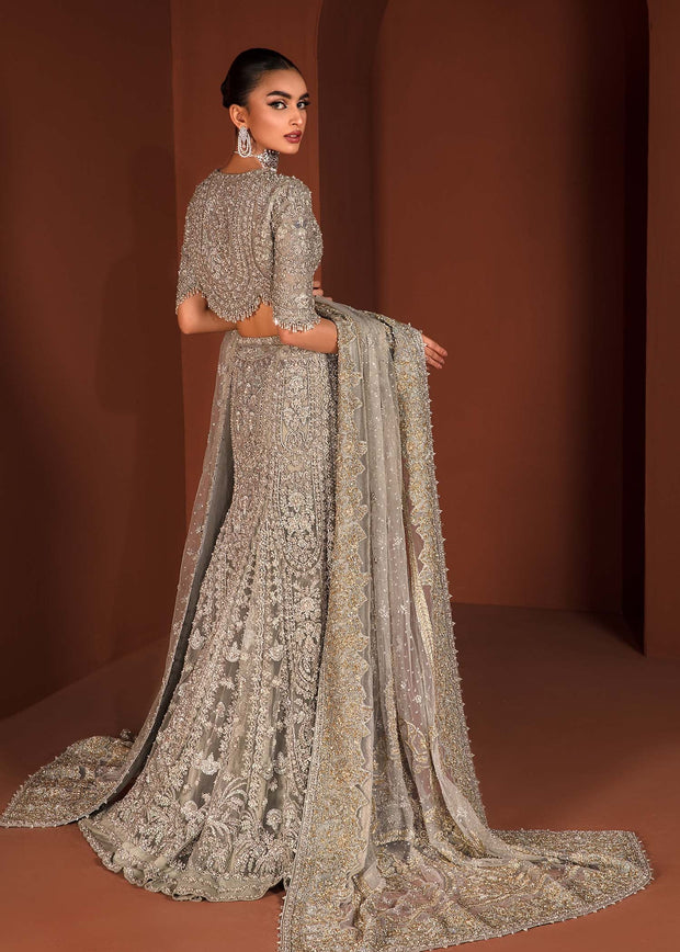 Latest Teal Grey Lehenga Choli Dupatta Pakistani Bridal Dress