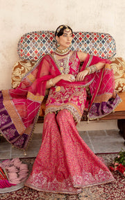Latest Wedding Dress in Pink Sharara Dupatta and Kameez Style