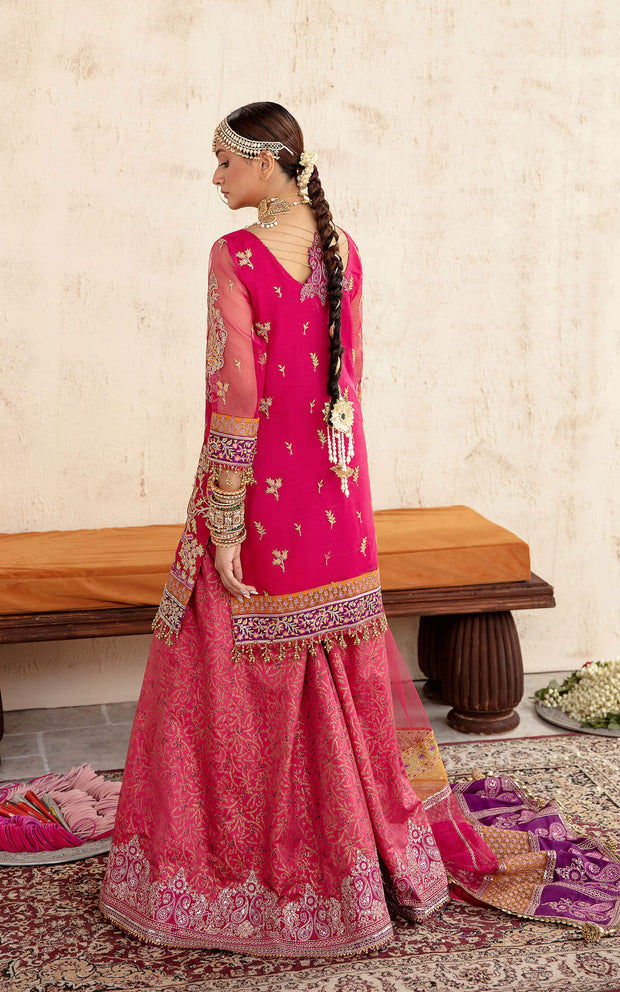 Latest Wedding Dress in Pink Sharara and Kameez Style Online