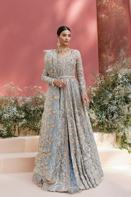 Elegant Ice Blue Pakistani Bridal Dress for Timeless Style – Nameera by Farooq