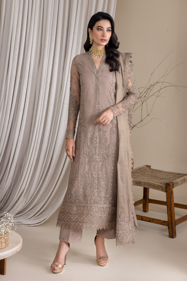Luxury Grey Embroidered Pakistani Salwar Kameez Dupatta Suit